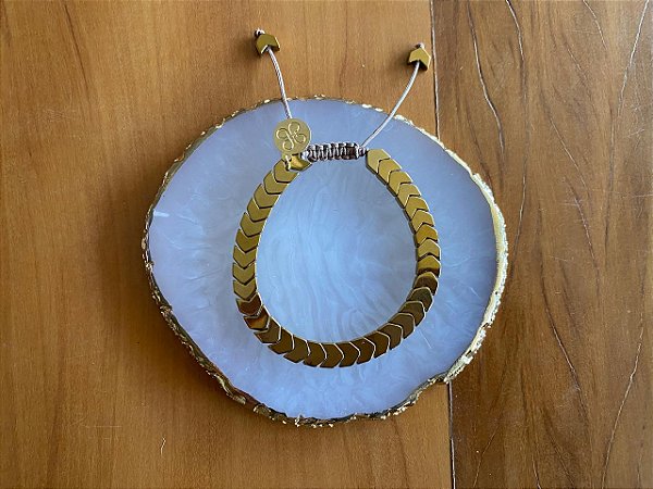 Pulseira Hematita Flexa Dourada