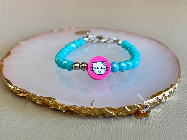 Pulseira Infantil Hello Kitty com Mini Cristais Azuis