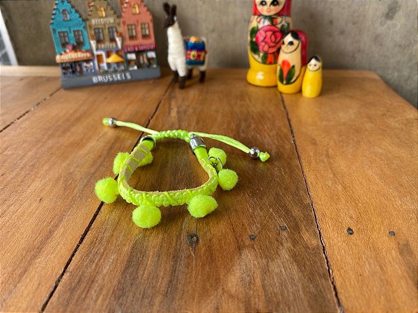 Pulseira Infantil Pompom Amarelo Neon