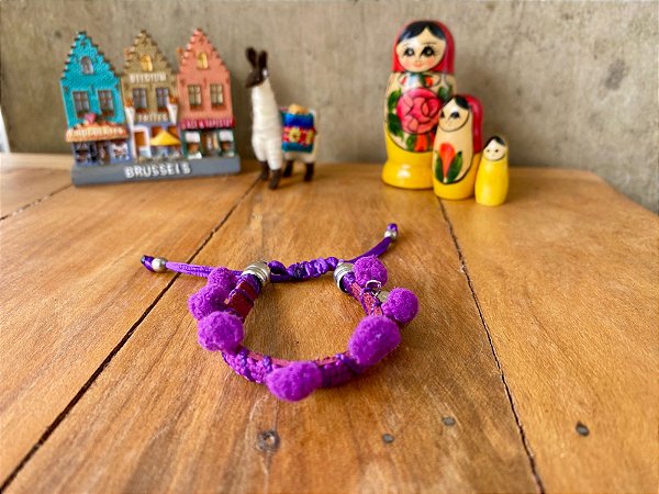 Pulseira Infantil Pompom Roxo