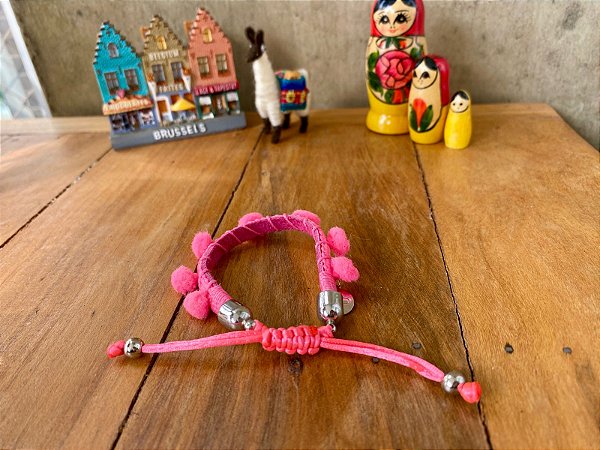 Pulseira Infantil Pompom Rosa