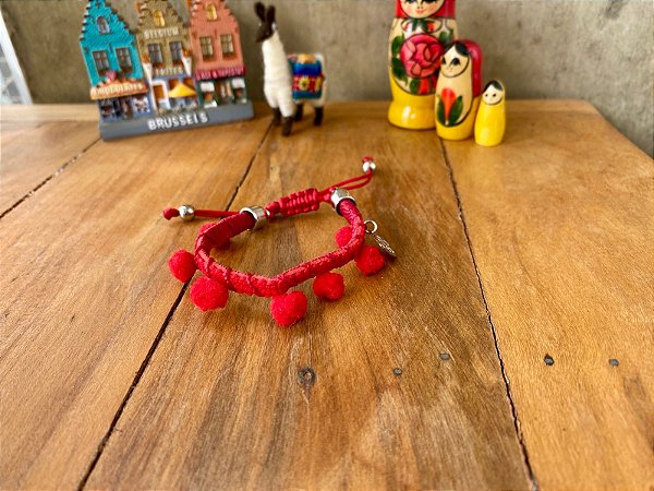 Pulseira Infantil Pompom Vermelho