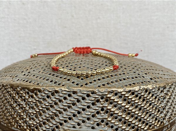 Pulseira Basic Dourada Vermelha com Nós