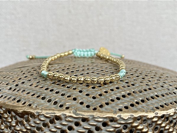 Pulseira Basic Dourada Azul Turquesa com Nós