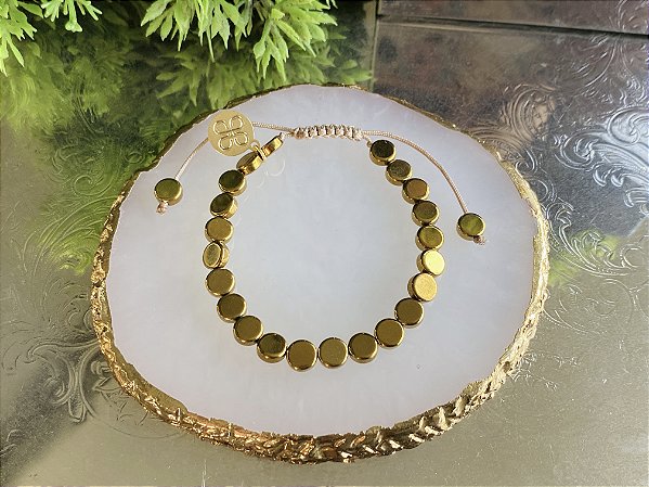 Pulseira Hematita Dourada Geométrica
