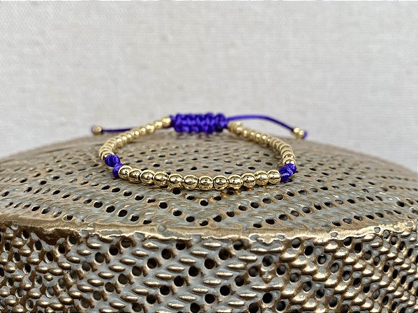 Pulseira Basic Dourada Roxo com Nós