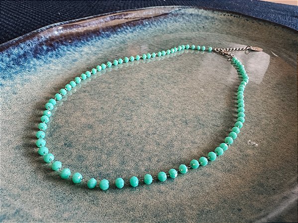 Colar Choker Mini Cristais Azul Turquesa