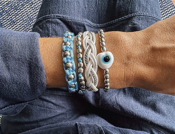 Kit de Pulseiras Azul e Branco com Olho Grego