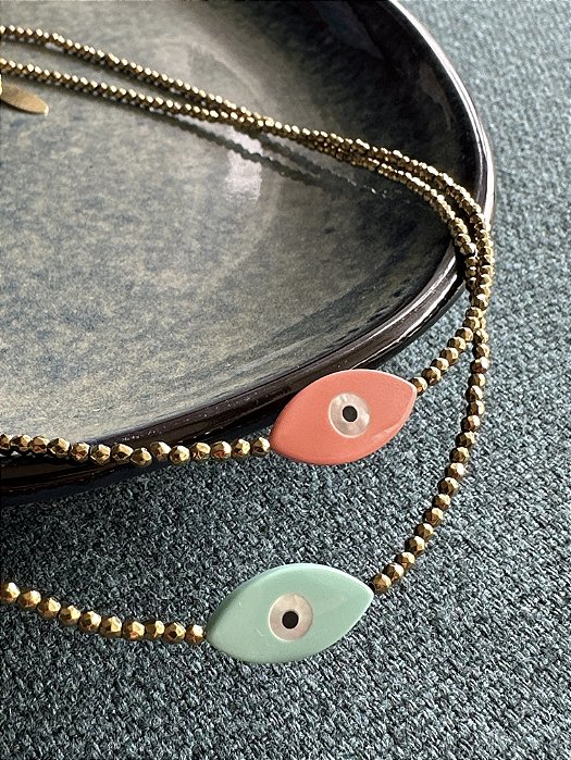 Colar Hematita com Olho Grego Azul Tiffany