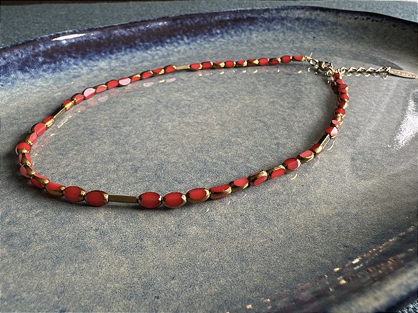 Colar Cristais Facetados Cereja