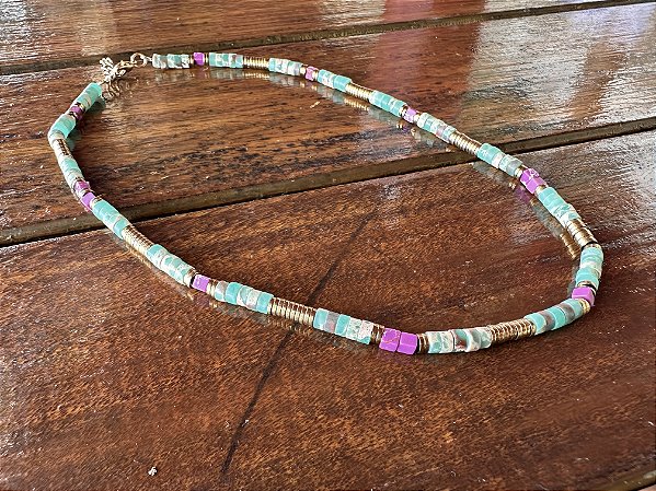 Colar Turquesa e Fucsia