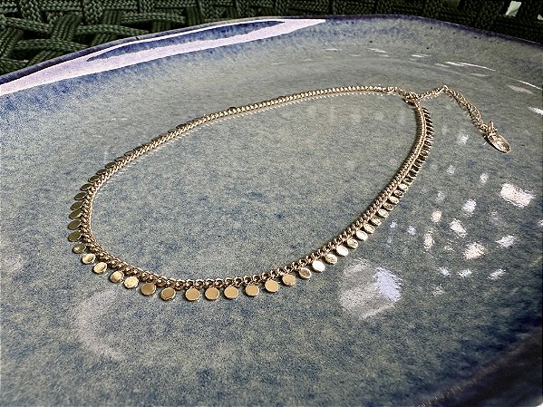 Colar Choker Dourado Moedinhas Lisas