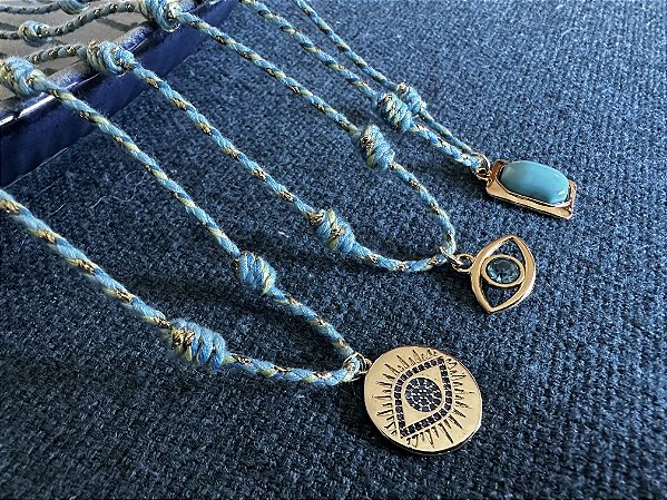 Colar Cordão Verde e Azul