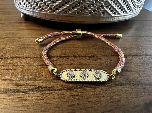 Pulseira Cordão Marrom com Plaquinha Central