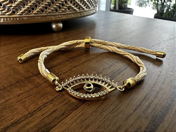 Pulseira Cordão Off White com Olho Proteção