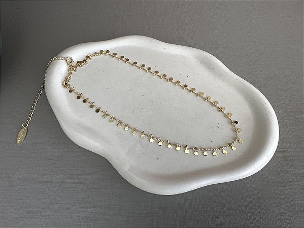 Colar Choker Dourado Moedinhas Lisas
