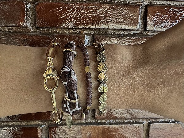 Kit de Pulseiras Bandana Marrom com Dourado