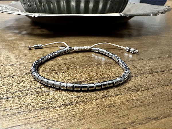 Pulseira Hematita Tubinhos Prateada