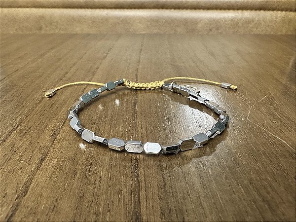 Pulseira Hematita Retangular Slim Prateada