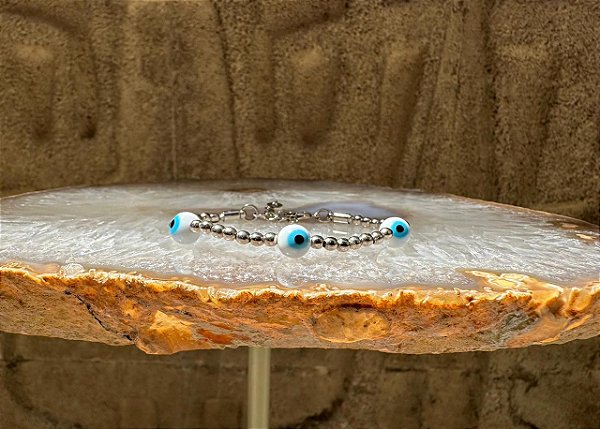Pulseira Olho Grego Triplo Branco
