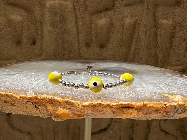 Pulseira Olho Grego Triplo Amarelo