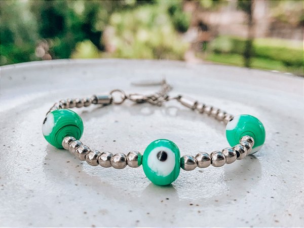 Pulseira Olho Grego Triplo Verde