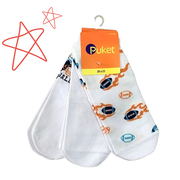 Kit com 3 pares de meias infantil - Menino PUKET - Veste 28 a 33