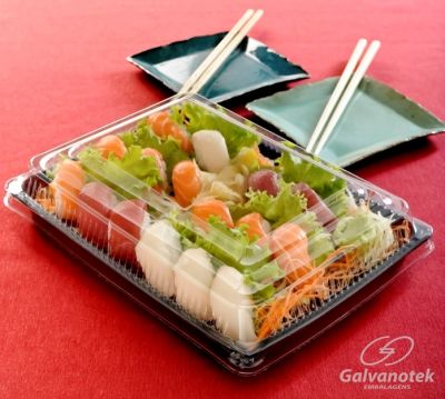 Embalagem de sushi com tampa Galvanotek GO 918 - 100 unidades