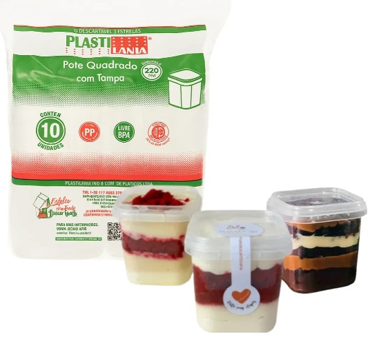 Pote Quadrado com Lacre 220ml - 10 unidades