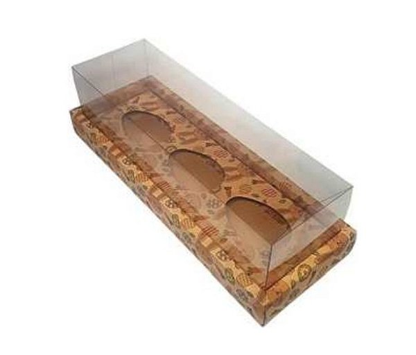 Caixa Para Trio de Ovos Kraft Estampado 50G Com Moldura -8x26,3x5 -  1 Unidade