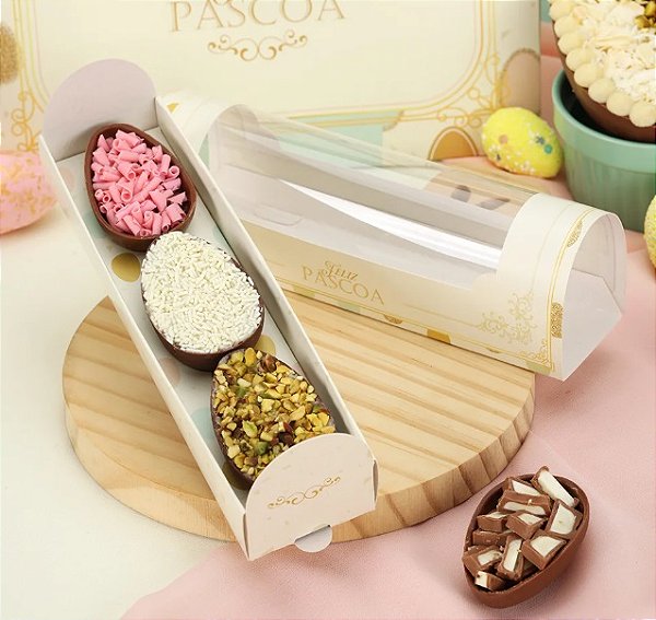 Caixa Para 3 Mini Ovos 50g com Visor Aconchego - 1 Unidade