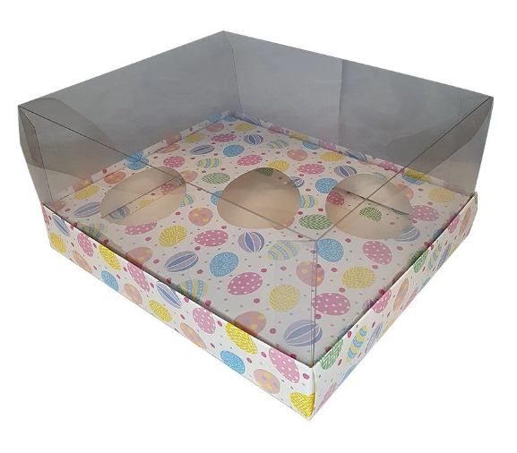 CAIXA OVO TRIO DE 50 A 80G - 20 x 17 x 6,5 cm | Cavidade: 5 x 7 cm -ESTAMPA BRANCA- 1 UNIDADE