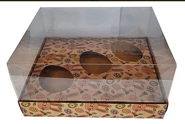CAIXA OVO TRIO DE 50 A 80G - 20 x 17 x 6,5 cm | Cavidade: 5 x 7 cm -ESTAMPA BRANCA- 1 UNIDADE