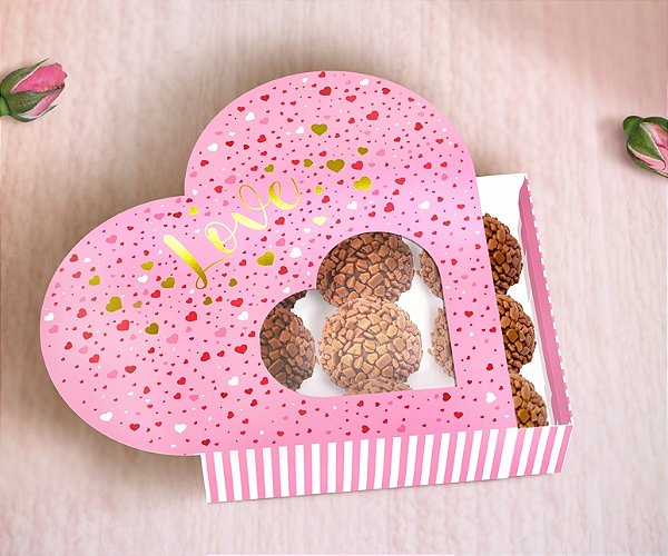 Caixa Gaveta Coração Com Visor Love - 1 Unidade
