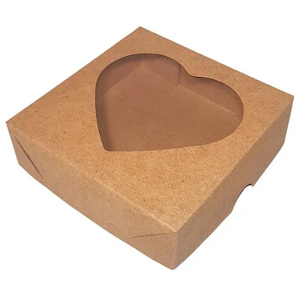 Caixa Com Visor Coração Kraft 14x14x4 - 10 Unidades