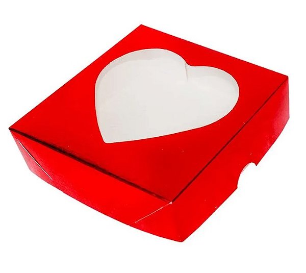 Caixa Com Visor Coração Vermelho Texturizado 14x14x4 - 10 Unidades
