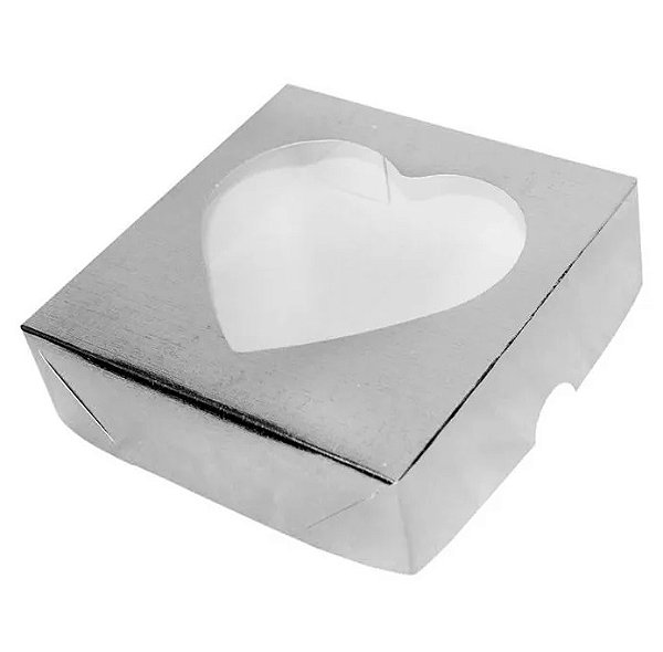 Caixa Com Visor Coração Prata Texturizado 14x14x4 - 10 Unidades