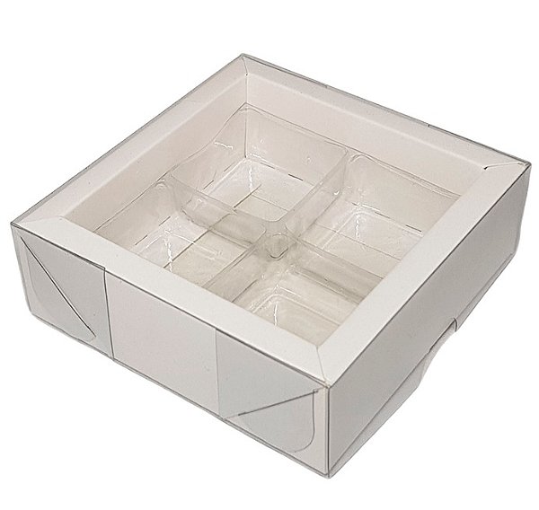 Caixa para 4 doces com berço 7,7x7,7x3 Branca - 10 Unidades