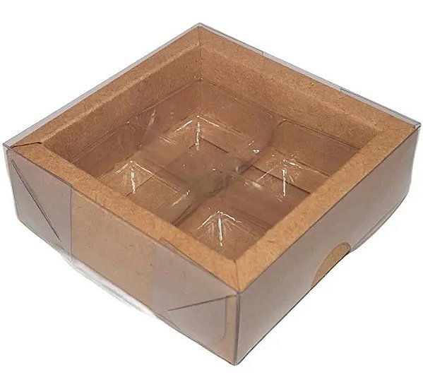 Caixa para 4 doces com berço 7,7x7,7x3 Kraft - 10 Unidades