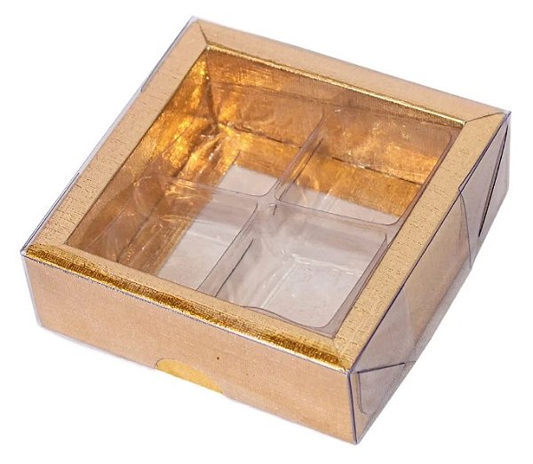 Caixa para 4 doces com berço 7,7x7,7x3 Ouro Texturizado - 10 Unidades
