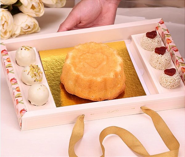 Embalagem Bentô Cake com Base Laminada + 6 Doces Tulipas - 1 Unidade