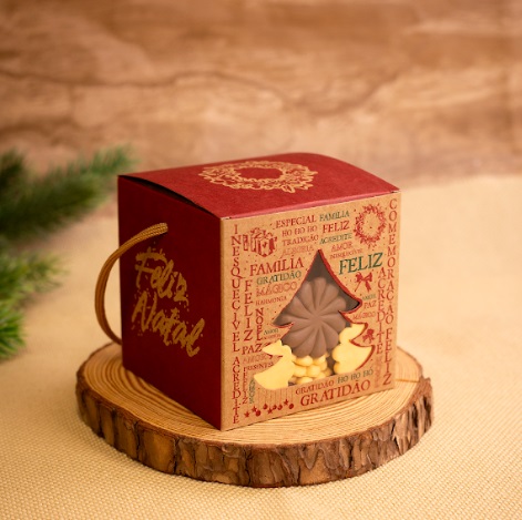 Caixa Mini Panetone Com Visor e Alça Natal Essência 250g - 1 Unidade