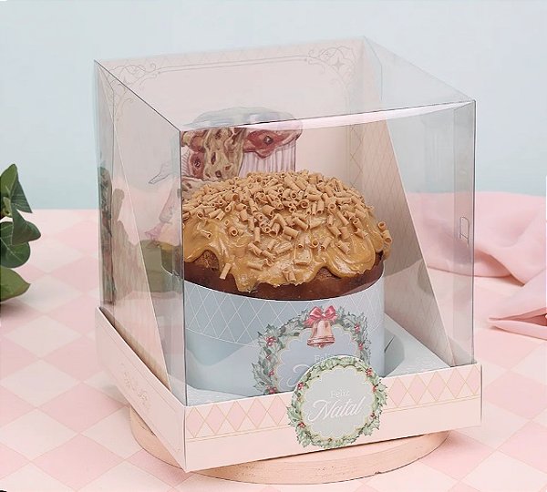 Caixa para Panetone 500g com Tampa de Acetato Doce Natal - 1 Unidade