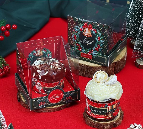 Caixa para Mini Panetone com Tampa de Acetato Vintage - 1 Unidade