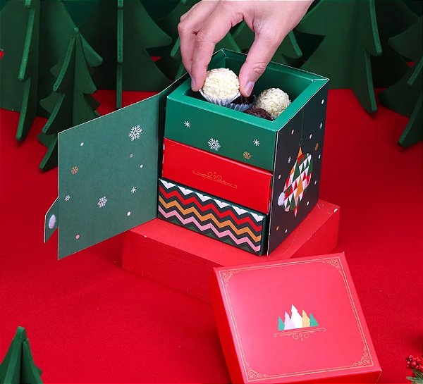 Caixa 3 Gavetas Natal - 1 Unidade