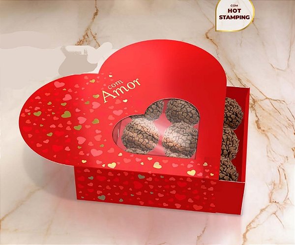 Caixa Coração 9 Doces Gaveta Com Visor Amor Clássico - 1 Unidade