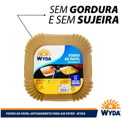Forro de Papel Antiaderente Quadrado Para Air Frayer 16x4,5 - 25 Unidades