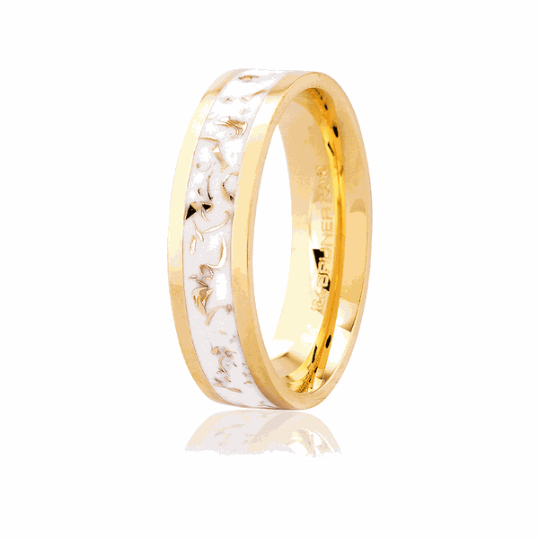 Aliança Ouro 18k Pigmento Branco Efeito Marmorizada