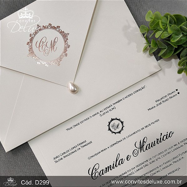 Convite de Casamento Clássico Rose Gold