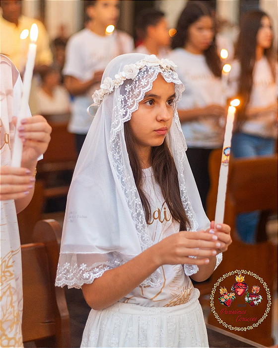 Véu Infantil Primeira Comunhão com Tiara de Flores( Tamanho G)